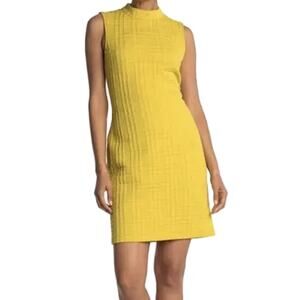 Sharagano New York Mustard Yellow Textured Mock Neck Cocktail Dress 12